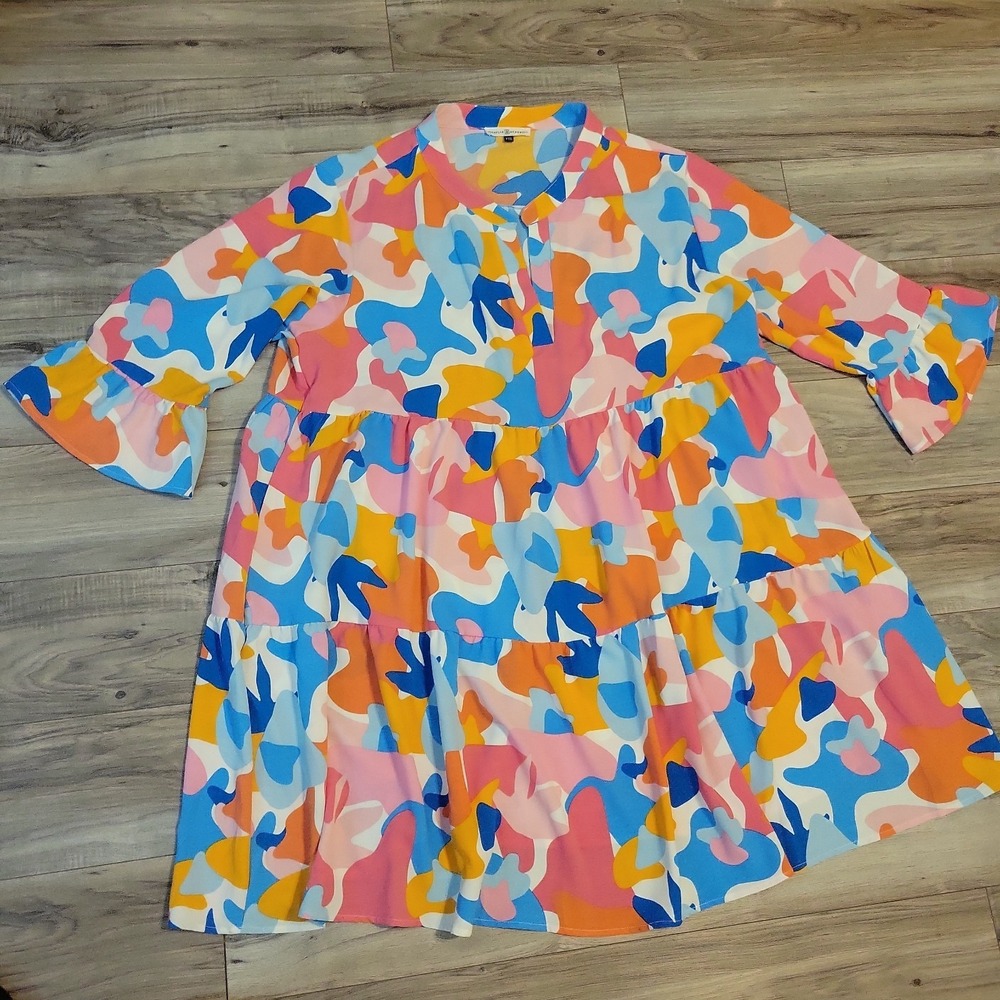 Michelle McDowell OH Hello There Dress Women's  XXL Pink Orange Blue Abstract